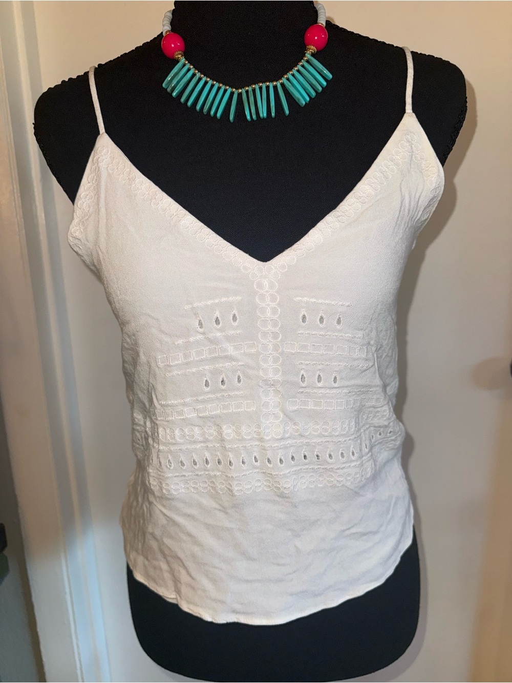 Express White Embroidered V-Neck Cami